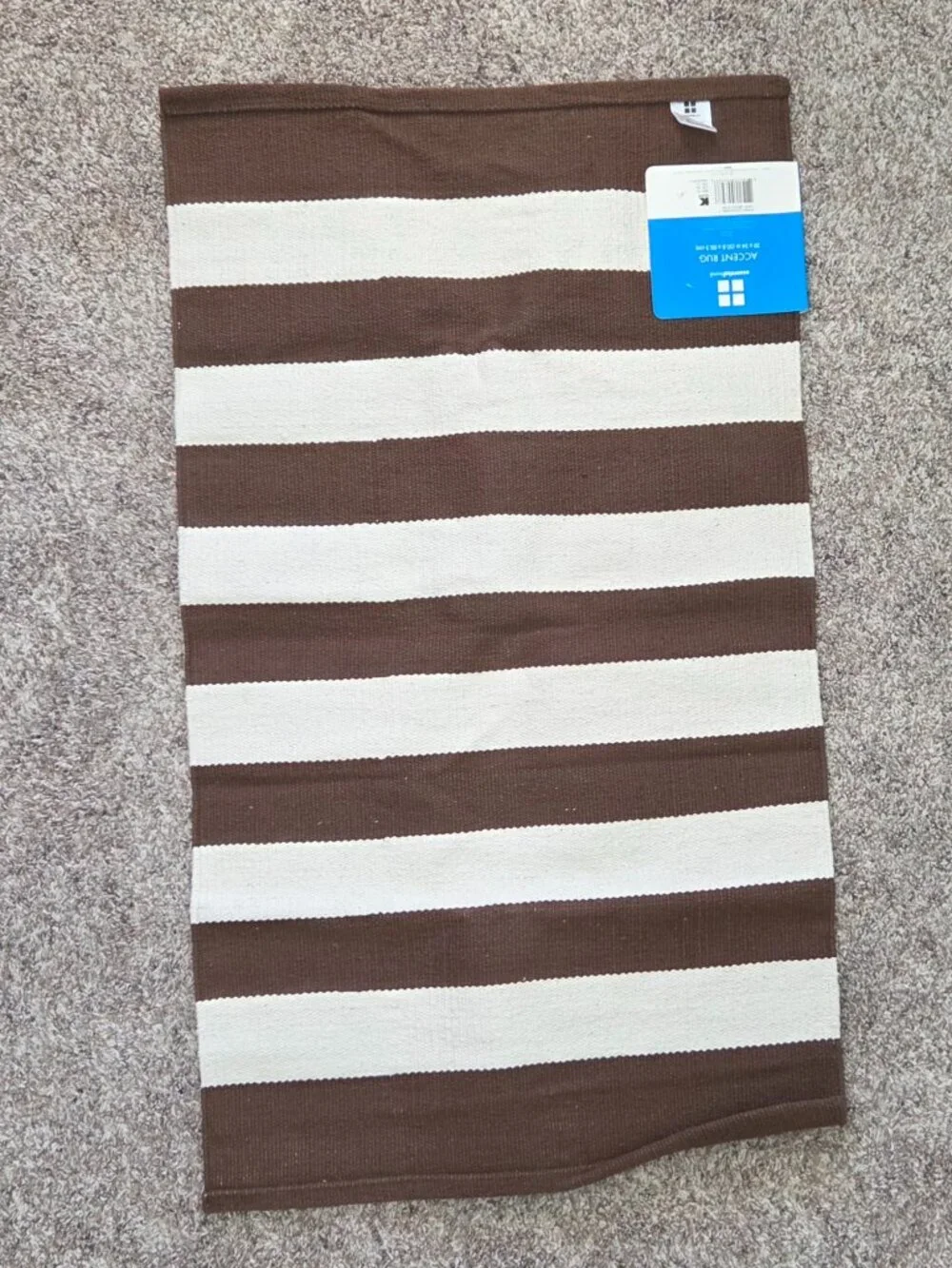 Essential Home Accent Rug – Brown/Ivory Cotton Stripe – 20 x 34 - NWT